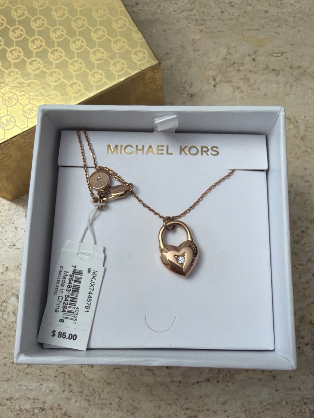 MICHAEL KORS Rose Gold Heart Lock Pendant Necklace